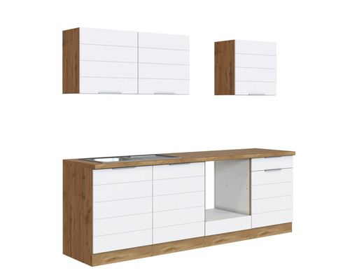 Kuchynská linka s drezom, spodnými skrinkami a hornými skrinkami