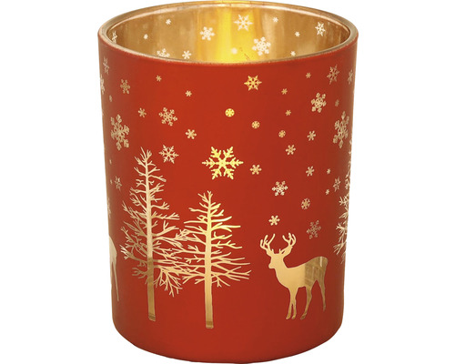 Svietnik sklenený 7 cm 3 ks bordó Sviečka s vianočným motívom