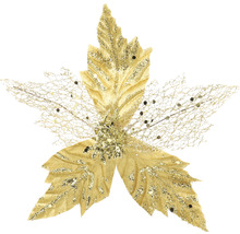 Dekoratívna zlatá listová aplikácia s trblietkami na vianočnú dekoráciu