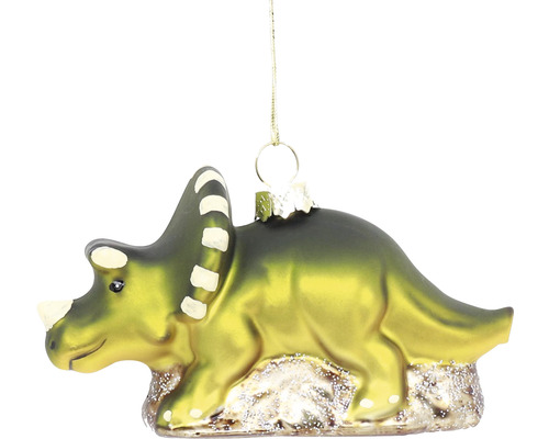 Vianočná ozdoba sklenený triceratops 10,5 cm zelená Závesná ozdoba na vianočný stromček Triceratops