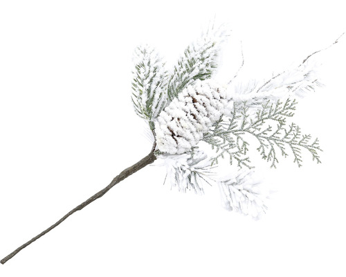Dekoratívna vetva so šiškou a umelým snehom