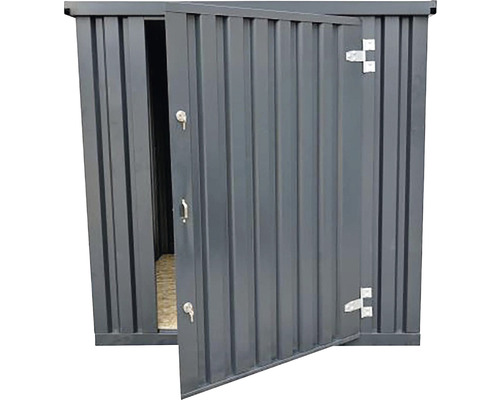 Kovový záhradný domček s otvorenými dverami