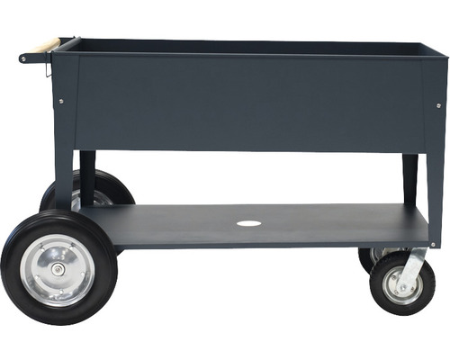 Pojazdný kvetináč s drevenou rukoväťou a úložnou policou