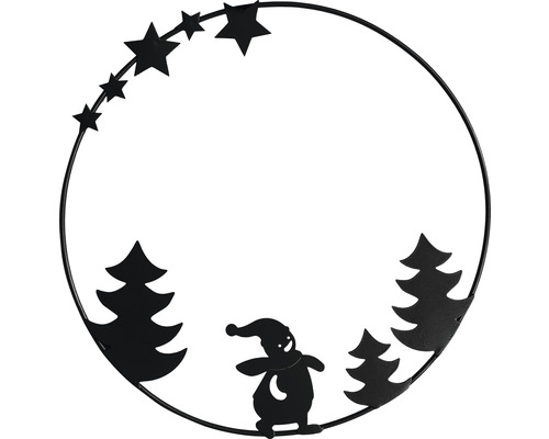 Dekorácia Lafiora kruh kovový so snehuliakom Ø40 cm čierny