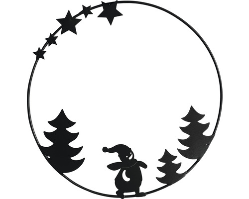 Dekorácia Lafiora kruh kovový so snehuliakom Ø30 cm čierny
