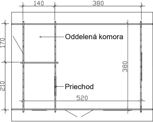 Pôdorys záhradného domčeka s rozmermi