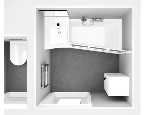 Vybavenie kúpeľne s umývadlom, vaňou, toaletou a úložným priestorom pre usporiadané prostredie.