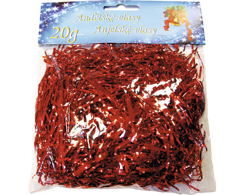 Dekorácia anjelské vlasy 20 g červené Anjelské vlasy dekorácia v balení s hmotnosťou 20 gramov.