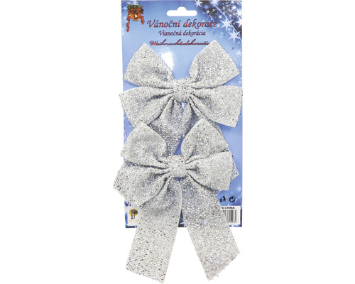 Mašle látkové s pozlátkom 17 cm 2 ks strieborné Dve ozdobné mašle na vianočné obdobie