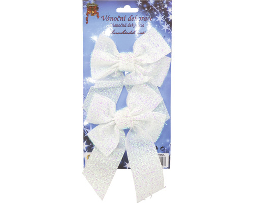 Mašle látkové perleťové 17 cm 2 ks biele Dve trblietavé mašle na vianočnú dekoráciu