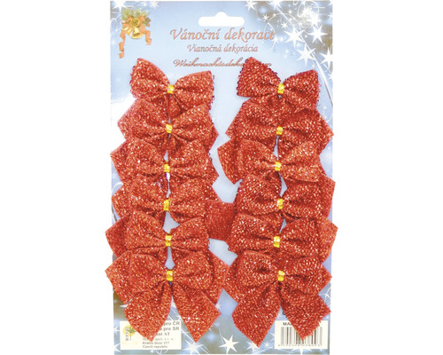 Mašle látkové s pozlátkom 7 cm 12 ks červené Vianočná dekorácia s trblietavými mašľami