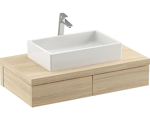 Kúpeľňová skrinka pod umývadlo RAVAK Formy dub 1000 x 220 x 550 mm X000001033 Umývadlová kombinácia s umývadlom na dosku a dvomi zásuvkami