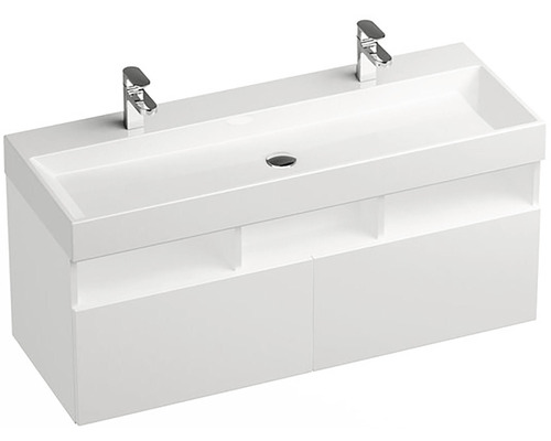 Skrinka pod umývadlo s dvojitým umývadlom a dvoma batériami