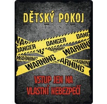 Dekoratívna tabuľa s nápisom Detská izba, varovaním a vstupom na vlastné nebezpečenstvo
