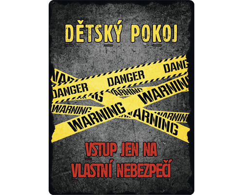Dekoratívna tabuľa s nápisom Detská izba, varovaním a vstupom na vlastné nebezpečenstvo