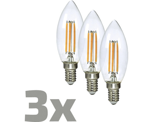 LED žiarovka vláknová sviečka E14, 4W, 470lm 2700K, filament, 3 ks