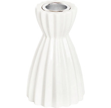 Biely keramický svietnik s ryhovanou štruktúrou