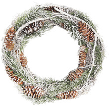 Dekoratívny vianočný veniec s jedľovými konármi a šiškami