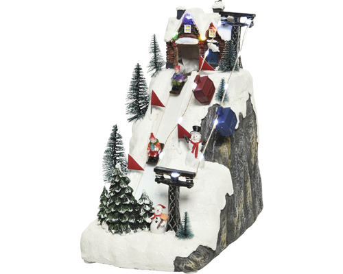 LED zjazdovka 26 x 15 x 26,5 cm na batérie Dekoratívna zasnežená krajina s vlekom a osvetlením pre zimné obdobie