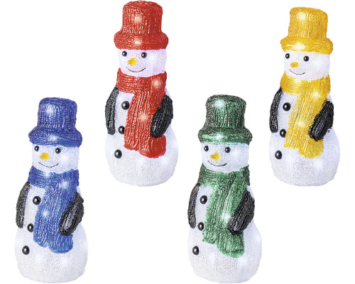 Štyri svietiace figúrky snehuliakov s čiapkou a šálom