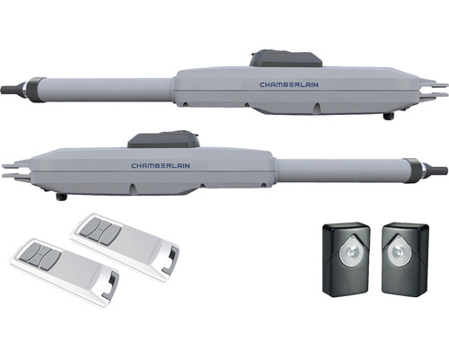 Sada pohonu krídlovej brány Chamberlain s dvomi pohonmi, dvomi ručnými vysielačmi a fotobunkami