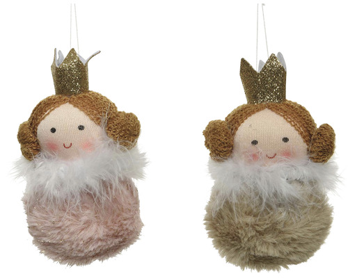 Závesná dekorácia polyester Dve princezné vianočné ozdoby na stromček z plyšu s korunou