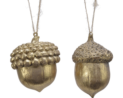 Dekorácia žaluď Dva kovové prívesky v tvare žalude s závesnou šnúrkou