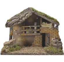 Betlehemská scéna zdobená drevom a machom