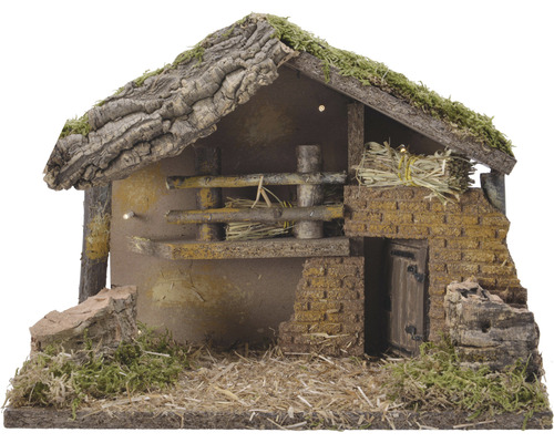 Betlehem LED 30 x 17 x 21 cm prírodný Betlehemská scéna zdobená drevom a machom