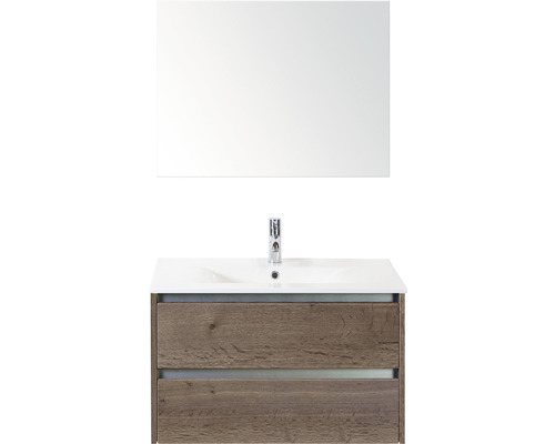 Kúpeľňový nábytkový set Sanox Dante farba čela tabacco ŠxVxH 81 x 170 x 46 cm s keramickým umývadlom a zrkadlom Umývadlová zostava so zrkadlom, umývadlom a spodnou skrinkou s dvoma zásuvkami