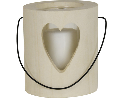 Svietnik drevený srdce so sviečkou 13 x 15 cm biely