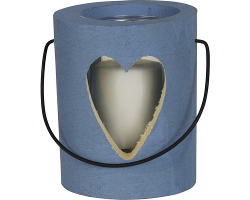 Svietnik drevený srdce so sviečkou 13 x 15 cm modrý