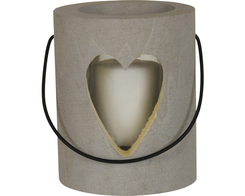 Svietnik drevený srdce so sviečkou 13 x 15 cm svetlosivý