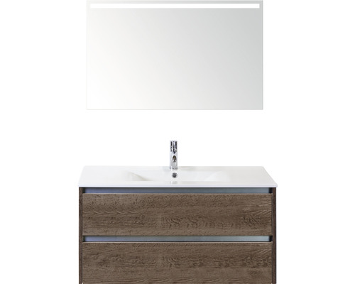 Kúpeľňový nábytkový set Sanox Dante farba čela tabacco ŠxVxH 101 x 170 x 46 cm s keramickým umývadlom a zrkadlom s LED osvetlením