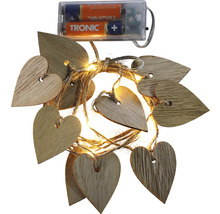 Svetelná reťaz s drevenými srdiečkami a batériovým napájaním