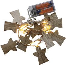 Svetelná reťaz s drevenými anjelskými príveskami a batériovým napájaním