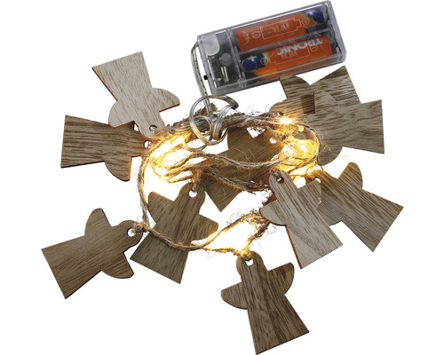 Svetelná reťaz s ozdobami Lafiora drevení anjeli 150 cm 15 LED, teplé biele svetlo Svetelná reťaz s drevenými anjelskými príveskami a batériovým napájaním