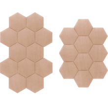 Dve usporiadania šesťhranných nástenných panelov na absorpciu zvuku.