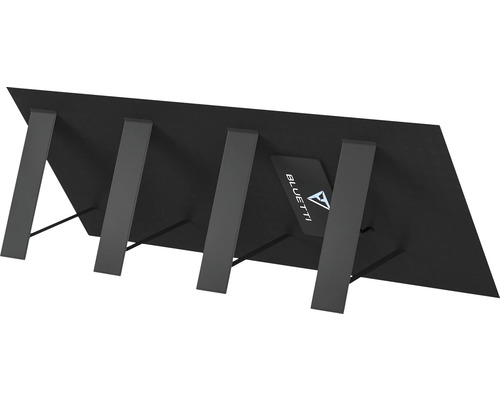 Logo Bluetti na solárnom paneli so stojanom