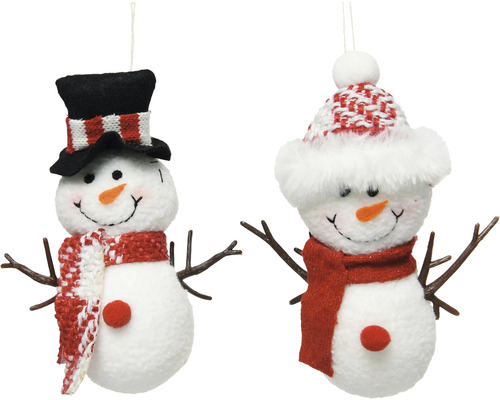 Snehuliak polyester Dve figúrky snehuliakov s klobúkom a šálom ako vianočná dekorácia