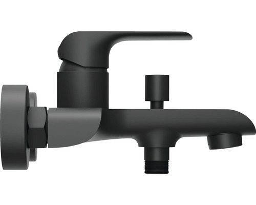 Čierna nástenná výtoková armatúra pre umývadlo alebo drez.