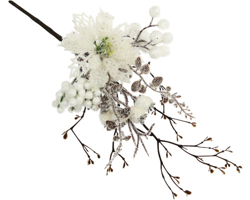 Dekoratívna vetva vianočnej hviezdy s bobuľami a trblietavými akcentmi