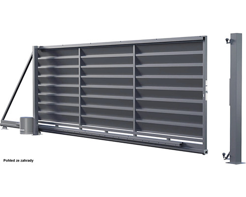 Kovová posuvná brána s pohonom brány a vodiacimi stĺpikmi pre záhradu