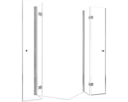 Sprchovací kút s dvomi dverami a bočnou stenou zo skla
