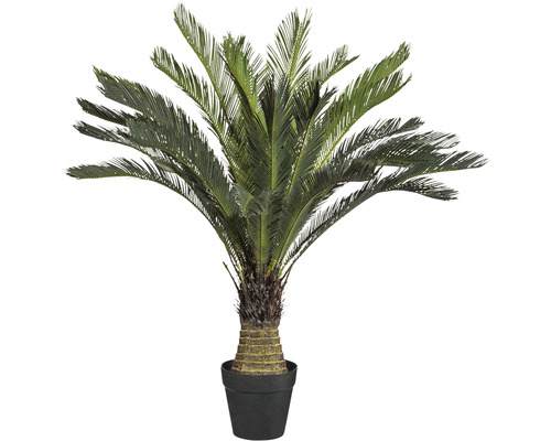 Umelá rastlina cykas cycas revoluta 130 cm zelená v plastovom kvetináči 28x17,5 cm Umelý cykas v kvetináči ako dekorácia do interiéru