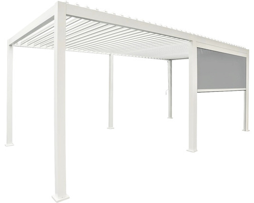 Voľne stojaca pergola s lamelovou strechou a bočným panelom na ochranu pred slnkom