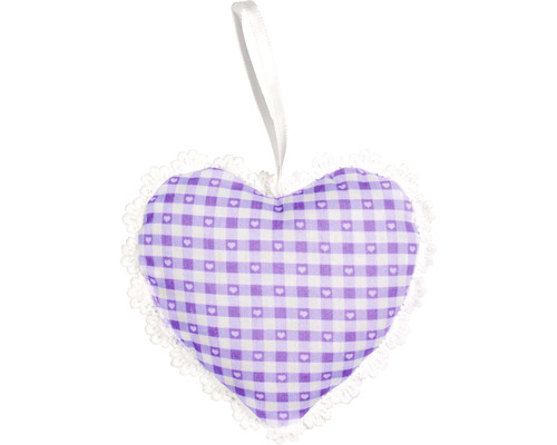 Dekoratívne látkové srdce s károvaným vzorom a stuhou na zavesenie