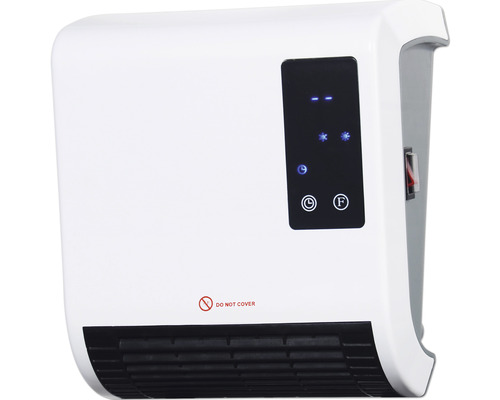 Nástenný ohrievač s digitálnym ovládacím panelom a výstražným symbolom