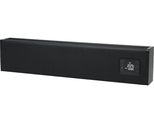 Čierny radiátor s digitálnym displejom na zobrazenie teploty