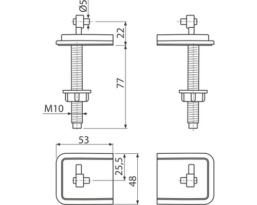Technický nákres upevnenia WC sedadla s rozmermi